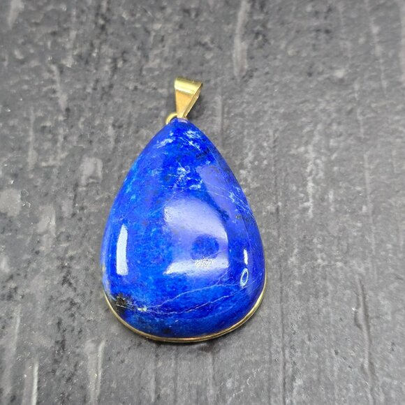 Large Lapis Lazuli Teardrop Gemstone Pendant With 14k Yellow Gold Bail Hs131 - Picture 10 of 16